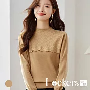 【Lockers 木櫃】燙鑽半高領長袖針織上衣 L114110503 駝色M