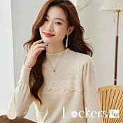 【Lockers 木櫃】燙鑽半高領長袖針織上衣 L114110503 米色L