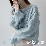 【Lockers 木櫃】馬海毛軟糯露肩一字領毛衣 L114110508 棉花糖藍M