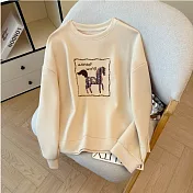 【MsMore】 駿馬印花T寬鬆長袖俏麗上衣# 126266 M 卡其色