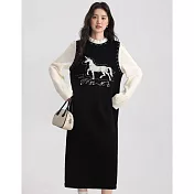 【MsMore】 愛薔薇大碼小馬緹花長款針織連衣裙毛衣洋裝# 126297 FREE 黑色