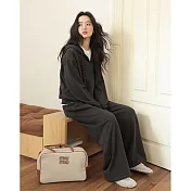 【MsMore】 深灰連帽抽繩袋鼠兜T外套+直筒休閒長褲2件式套裝# 126324 M 灰色