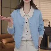 【MsMore】 假兩件針織上衣彩扣翻領內搭寬鬆毛衣# 126361 FREE 藍色