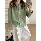 【MsMore】 溫柔甜美純色針織衫寬鬆百搭減齡毛衣# 126504 FREE 綠色