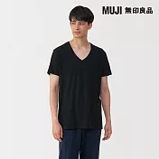 【MUJI 無印良品】男無側縫V領短袖T恤/2入 XL 黑色