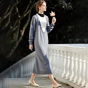 【MsMore】 輕熟簡約風假兩件針織大碼連身長版洋裝# 126694 FREE 灰色