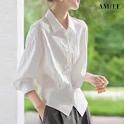【AMIEE】百搭顯瘦收腰襯衣(KDTQ-702) M 白色