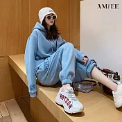 【AMIEE】寬鬆時尚衛衣休閒兩件套(KDAQ-945) M 天藍色