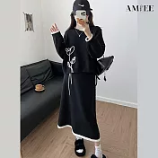 【AMIEE】套裝毛衣高腰半身裙秋冬兩件套(KDAQ-606) FREE 黑色