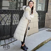 【初色】純色高領長袖格紋保暖羽絨外套連帽女外套-共6色-16593(M-3XL可選) M 白色