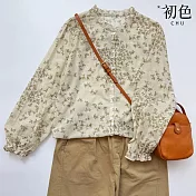 【初色】復古文藝風薄款寬鬆滿版碎花印花單排釦花邊領長袖襯衫上衣女上衣-花色-16455(M-2XL可選) M 花色