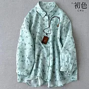 【初色】休閒碎花印花輕薄寬鬆翻領排釦七分袖襯衫上衣女上衣-共2色-16446(M-2XL可選) M 藍色