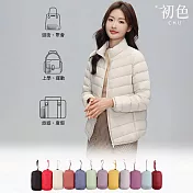 【初色】簡約氣質純色寬鬆輕薄短款保暖立領長袖羽絨外套女外套-共10色-16532(M-4XL可選) M 米白色