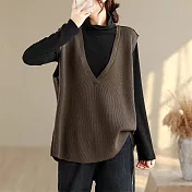 【ACheter】 大V領簡約時尚寬鬆百搭顯瘦針織大碼背心上衣# 126520 FREE 綠色