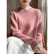 【MsMore】 假兩件拼接毛衣保暖舒適軟糯針織內搭上衣# 126620 FREE 玫紅色