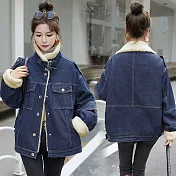 【MsMore】 牛仔加絨外套小個子慵懶寬鬆派克服加厚毛絨# 126740 M 藍色