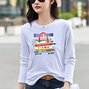 【MsMore】 品牌包印花長袖T恤寬鬆大碼減齡上衣# 126752 M 白色