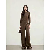 【MsMore】 減齡顯瘦百搭針織純色上衣長褲2件式套裝# 126665 FREE 咖色