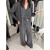 【MsMore】 V領針織開衫+背心+闊腿長褲三件式套裝# 126669 FREE 灰色