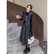 【MsMore】 三件套灰色套裝顯瘦氣質毛呢背心上衣長裙# 126672 M 灰色