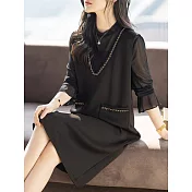 【MsMore】 網紗上衣+小香風背心洋裝2件式套裝# 126674 M 黑色