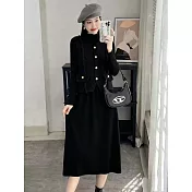 【MsMore】 不規則毛須邊背心針織A字連身裙洋裝兩件式套裝# 126678 FREE 黑色