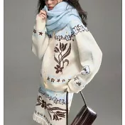 【MsMore】 費爾島鬱金香緹花毛衣針織+短裙2件式套裝# 126684 FREE 杏色