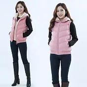 【遊遍天下】男女款假二件式防潑水防風連帽保暖90%羽絨背心GV22018(M-5L 大尺碼) L 粉色
