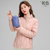 【初色】簡約修身純色保暖禦寒防風立領長袖羽絨外套女外套-共6色-16558(M-4XL可選) M 粉色