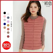 【初色】純色圓領/V領無袖羽絨保暖防風禦寒羽絨外套馬甲輕便背心女背心-共10色-16525(M-4XL可選) M 磚紅色
