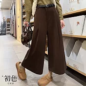 【初色】復古寬鬆保暖毛呢純色八分休閒寬褲闊腿長褲-共3色-16561(M-2XL可選) M 咖色