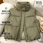 【初色】純色立領拉鍊排釦口袋無袖禦寒防風保暖馬甲背心女背心-共4色-16602(M-2XL可選) M 綠色