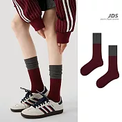 【JDS設計襪】拼色細紋簡約中筒襪 紅拼灰
