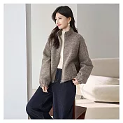 【Lockers 木櫃】落肩袖含羊毛夾棉立領短保暖外套 L114111904  咖啡色M