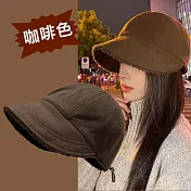 【唯蜜色】秋冬鴨舌加絨保暖可調節漁夫帽  咖色