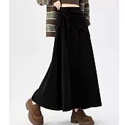 【MsMore】 加厚毛呢老錢風辣妹高腰顯瘦中長A字裙# 126621 L 黑色