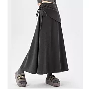 【MsMore】 加厚毛呢老錢風辣妹高腰顯瘦中長A字裙# 126621 M 灰色