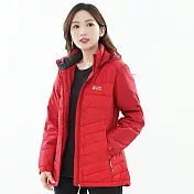 【遊遍天下】女款中長版顯瘦防風防潑90%羽絨外套 M 紅色