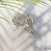 【卡樂熊】韓系水鑽鏤空玫瑰花造型鯊魚夾/抓夾- 銀色