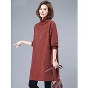 【ACheter】 寬鬆大碼高領純棉加絨加厚保暖連身裙洋裝# 126776 M 橘紅色