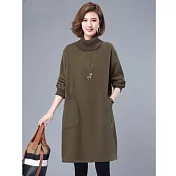 【ACheter】 寬鬆大碼高領純棉加絨加厚保暖連身裙洋裝# 126776 XL 咖色