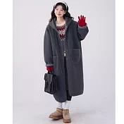 【ACheter】 毛呢大衣慵懶風長款連帽羊羔毛加厚保暖外套# 126783 XL 灰色