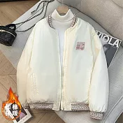 【ACheter】 棒球服短款寬鬆夾克復古外套民族風緹花棉服# 126785 S 米白色