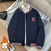 【ACheter】 棒球服短款寬鬆夾克復古外套民族風緹花棉服# 126785 L 藏青色