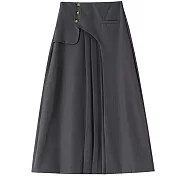 【MsMore】 西裝百褶高腰顯瘦小個子A字長西裝裙# 126806 M 黑色