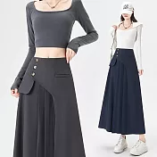 【MsMore】 西裝百褶高腰顯瘦小個子A字長西裝裙# 126806 L 灰色