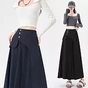 【MsMore】 西裝百褶高腰顯瘦小個子A字長西裝裙# 126806 XL 藏青色