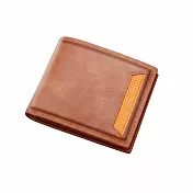 【HandStyle】男短夾 經典細紋皮革活力橘標撞色男士短夾(3030)_94050 _淺咖