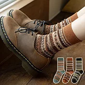 【AnZa】秋冬保暖北歐民族風中筒襪(3入組)      B款(綠、焦糖、黑)