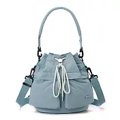 【Sayaka紗彌佳】輕量防潑多口袋束口 肩背手提機能包 -灰藍色